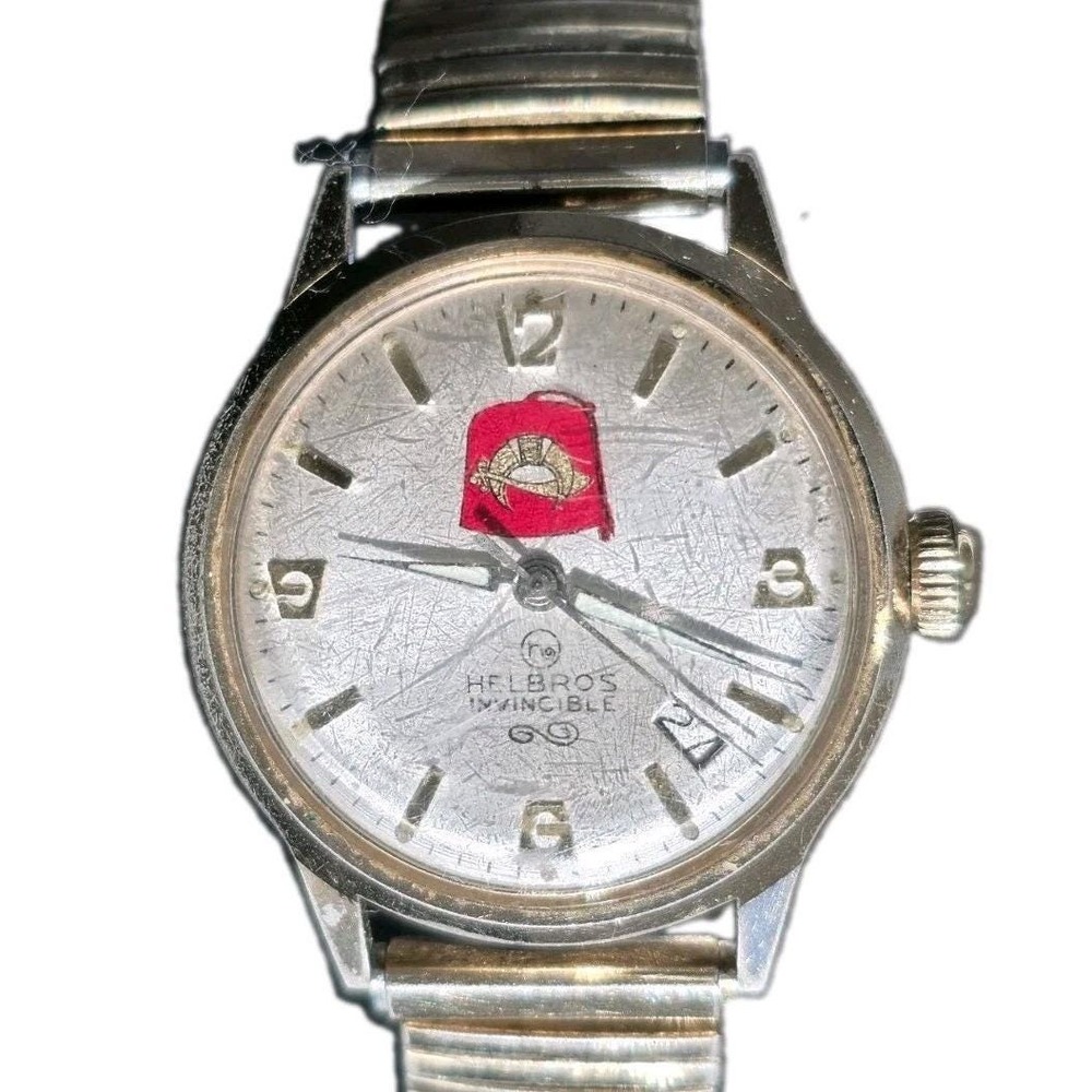 Vintage 1960s Helbros Invincible Masonic Shriners Watch Fez Dial Speidel RUNNING